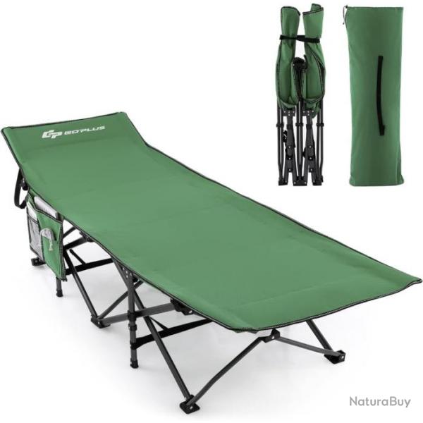 Lit de camping Pliable 1 Personne avec Appuie-tte Inclin - Supporte 272kg - Vert