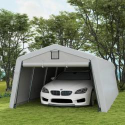 Garage carport 6,2L x 3,3L x 2,4H - Anti-UV - Imperméable -150 g/m² - 1 Porte Gris et 2 aérations