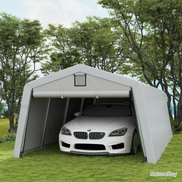 Garage carport 6,2L x 3,3L x 2,4H - Anti-UV - Impermable -150 g/m - 1 Porte Gris et 2 arations