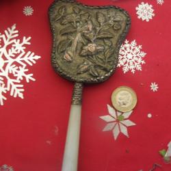 Vintage Oriental Jade handled hand mirror 1930s to 40s.