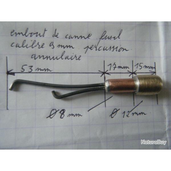 embout de canne fusil calibre 9 mm percussion annulaire avec son capuchon en caoutchouc