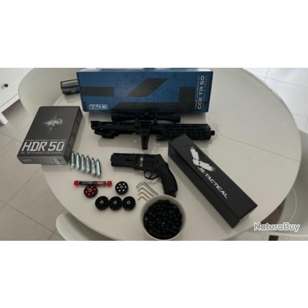 PACK REVOLVER UMAREX T4E HDR 50 avec KIT CONVERSION CARABINE 16 joules et ACCESSOIRES