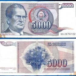 Yougoslavie 5000 Dinars 1985 Prefixe BN Tito Billet Dinara