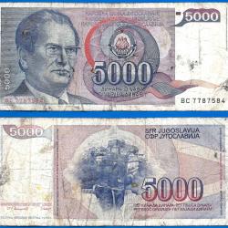 Yougoslavie 5000 Dinars 1985 Prefixe BC Tito Billet Dinara