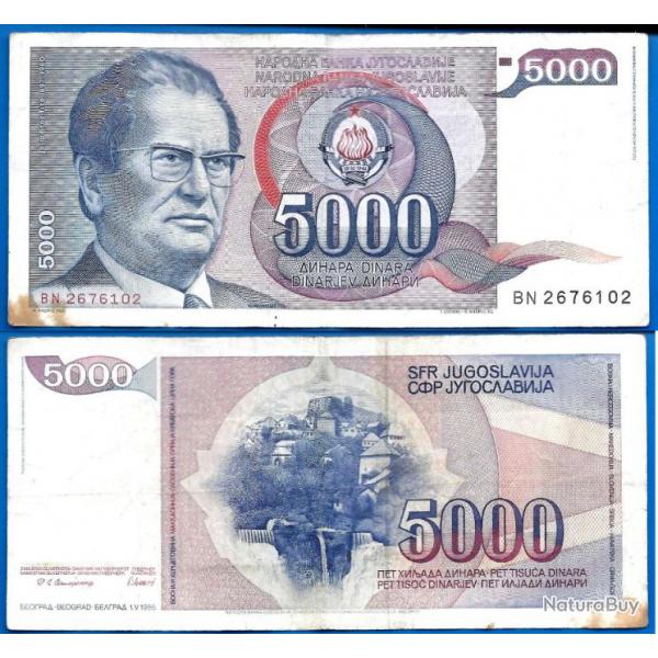 Yougoslavie 5000 Dinars 1985 Prefixe BN Tito Billet Dinara