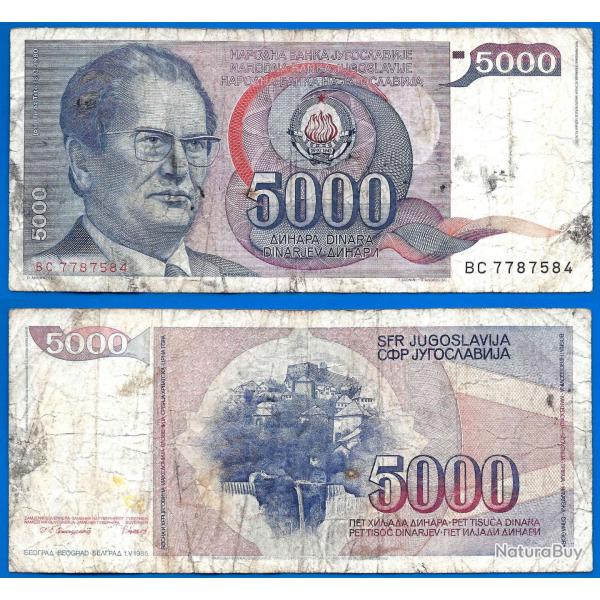 Yougoslavie 5000 Dinars 1985 Prefixe BC Tito Billet Dinara
