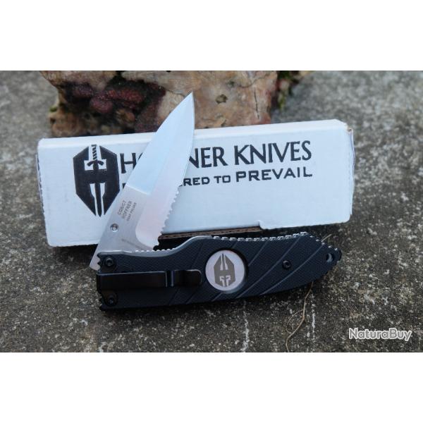 Couteau Hoffner Knives Snap Black Manche G10 Lame Serrated Acier VG-10 Clip Linerlock A23