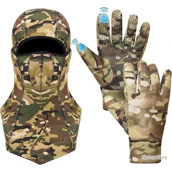 Gants de Chasse Camouflage pour Hommes, Cagoule Tactile Coupe-Vent Antidrapants, Protection Visage