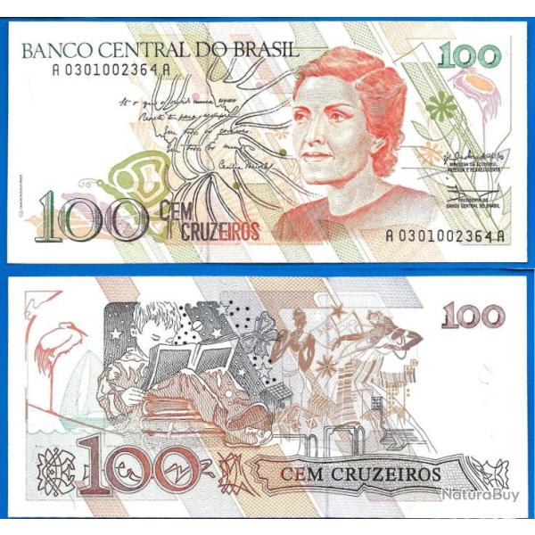 Bresil 100 Cruzeiros 1990 Neuf Signature 28 Serie A Billet