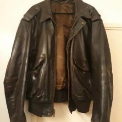 Cuir vintage flight jacket schott type aviateur taille LARGE XL couleur marron brun