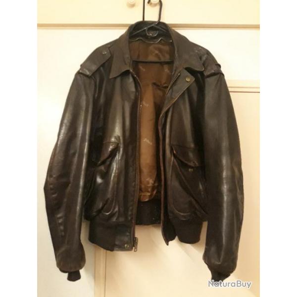 Cuir vintage flight jacket schott type aviateur taille LARGE XL couleur marron brun