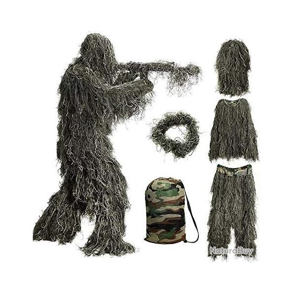 Ghillie Suit Sniper Camouflage Chasse Airsoft Veste Pantalon Jungle Fort 3D Fil Kit