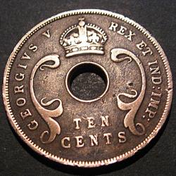 East Africa  piece de 10 cents  1922 Gorgius V  ttb+ diametre 30,5 mm
