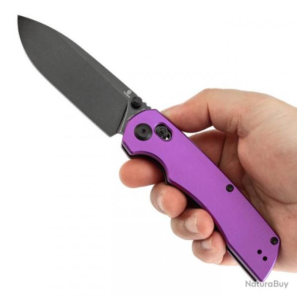 Couteau Pliant Tenable Kryo Purple Lame Acier 14C28N Manche Aluminium Cross-Bar Lock Clip T1001V2