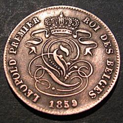 BELGIQUE rare  piece de 2 cent 1859  Leopold premier ttb