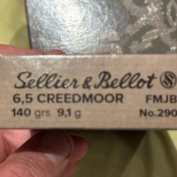 Cartouches Calibre 6,5 Creedmoor - Ogive 140 gr - FMJBT - Sellier et Bellot - Lot de 2 boites