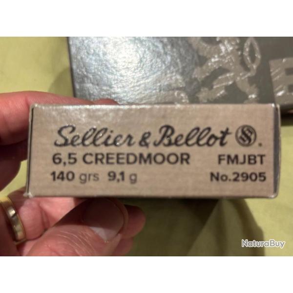 Cartouches Calibre 6,5 Creedmoor - Ogive 140 gr - FMJBT - Sellier et Bellot - Lot de 2 boites