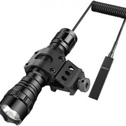 JQslight Lampe Torche Tactique LED 1200 Lumens Résistance à l'Eau Dragonne Interrupteur Chasse