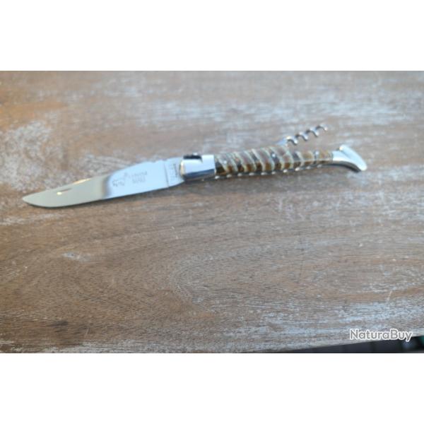 Couteau superbe Laguiole MAKI; neuf. Manche molaire de mammouth. Mouche forge. 2 pices.