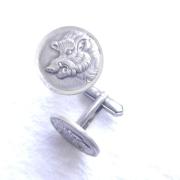 Paire De Boutons De Manchette Vintage Plaqué Or Motif Chien De Chasse - Occasion Bon état