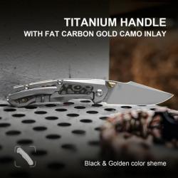 Couteau Pliant Kizer Feweed Lame Acier Z-Wear PM Manche Titane/FatCarbon Or FrameLock Clip Ki3694A4