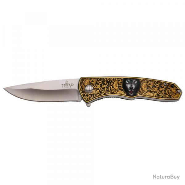 COUTEAU PLIANT THIRD MOTIF LOUP ET DECOR DORE