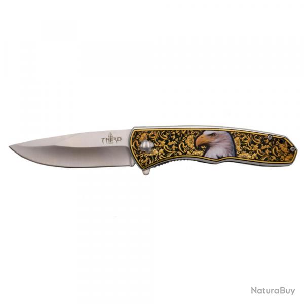 COUTEAU PLIANT THIRD MOTIF AIGLE ET DECOR DORE