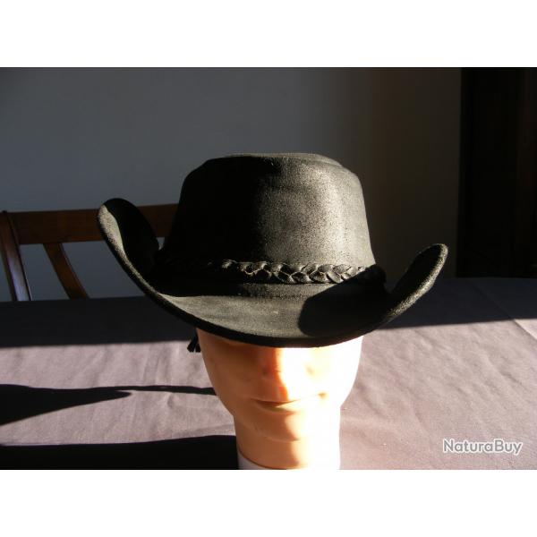 Chapeau de CowBoy Bushman Australien en cuir- couleur NOIR - taille L (env 60cm) Western Country