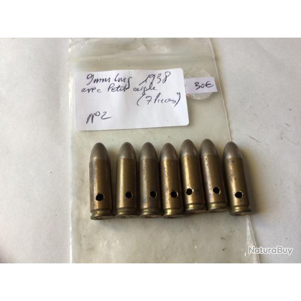 VENDU PAR LE-CUIRASSIER LOT N 2 DE 7 BALLES  9 MM LONG AVEC AIGLE 1938