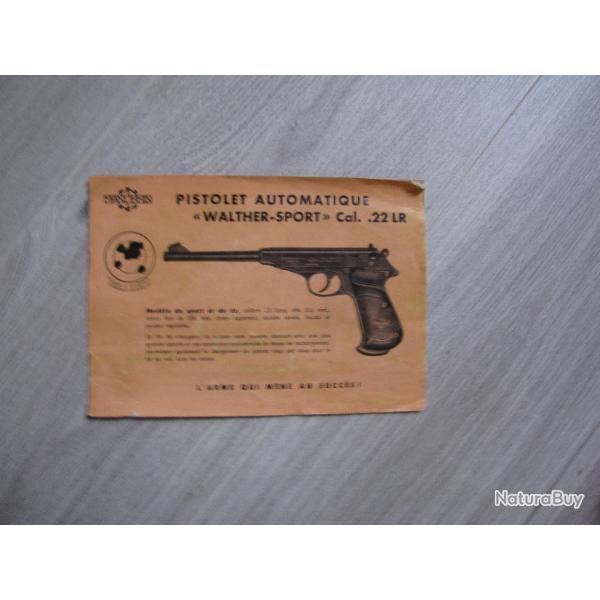 MANUEL NOTICE pour Pistolet WALTHER SPORT 22LR