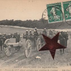 CPA -ARMÉE Française en manoeuvres - Pièces de 75 prenant leur position de combat  -N°629