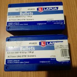 Vends 200 Ogives Lapua Scenar-L calibre 6.5 mm (.264) 136 gr / 8,80 g