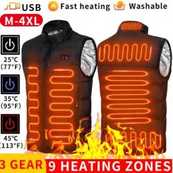 Veste Chauffante USB en Graphène Électrique 9 Zones Idéal Camping & Plein Air noir