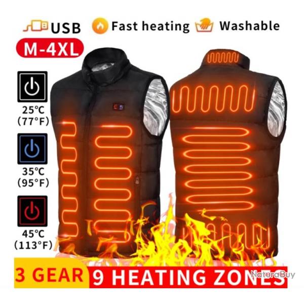 Veste Chauffante USB en Graphne lectrique 9 Zones Idal Camping & Plein Air noir