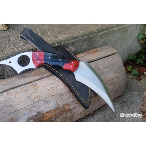 Couteau Karambit Lame Acier Carbone 1055 Manche Rsine Etui Simili Cuir Fabr Artisanale