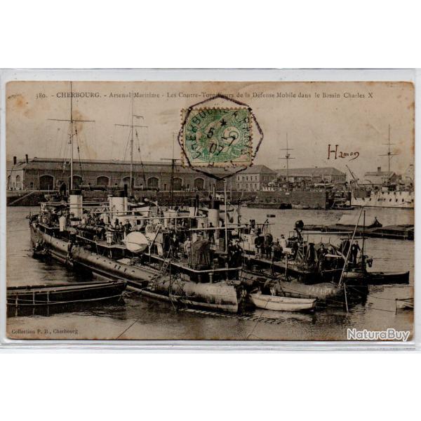 CPA-Marine de guerre -Cherbourg - Arsenal Maritime -les contre-Torpilleurs de la dfense Mob -N1253