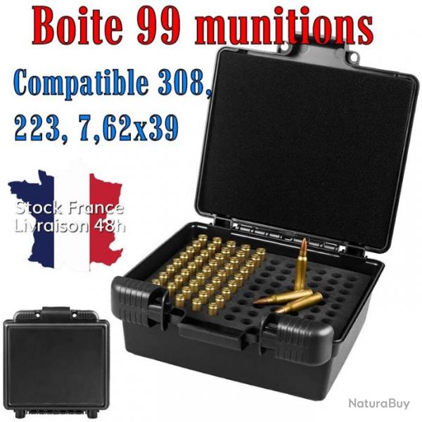 Boite  munitions double fermeture et mousse EVA calibre intermdiaire - Noir - Stock France