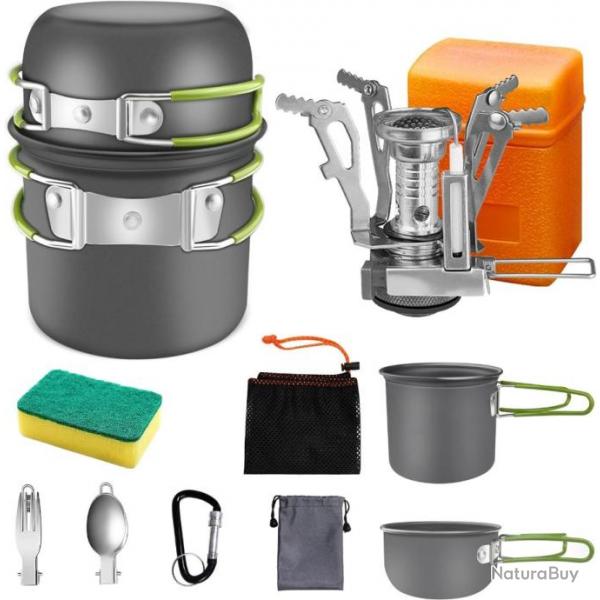 Kit de Casserole Camping, Batterie Cuisine Camping avec Mini Rchaud Gaz Ultralger Aluminium