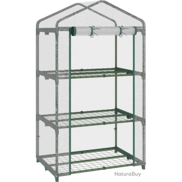 Serre de Jardin Balcon tagre Serre 3 Niveaux dim. 69L x 49l x 125H cm mtal thermolaqu Vert PVC