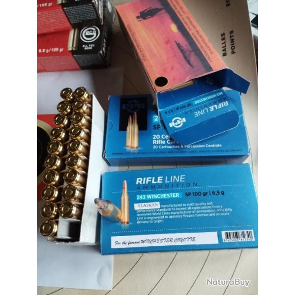 MUNITIONS PARTIZAN 243 WINCHESTER 100 GRS SOFT POINT LOT DE 3 BOTES