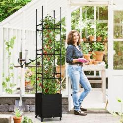 Jardinière Surélevée Roulettes Plantes Treillis Grimpant Bac Hauteurs Différentes Accessoire Jardin