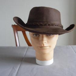 Chapeau de CowBoy Bushman Australien en cuir- couleur marron - taille XL (env 62cm) Western Country