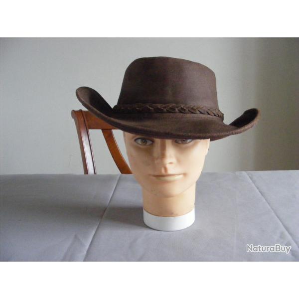 Chapeau de CowBoy Bushman Australien en cuir- couleur marron - taille XL (env 62cm) Western Country