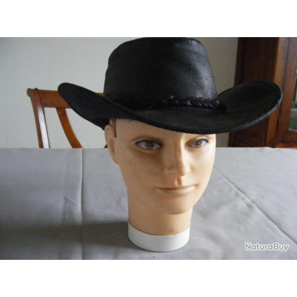Chapeau de CowBoy Bushman Australien en cuir- couleur NOIR - taille M (env 55cm) Western Country