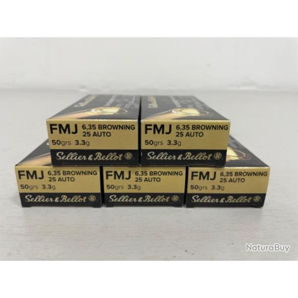 !! NEUF !! BALLES SELLIER & BELLOT CALIBRE 25ACP FMJ 3.3gr PAR 250