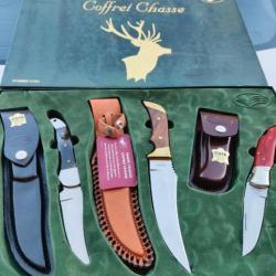 COFFRET COUTEAUX DE CHASSE AVEC ETUIS PRADEL  ARTISANAT