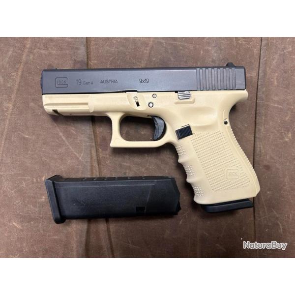 Pistolet Glock 19 gen 4 9 mm (mallette d'origine, 2 chargeurs)