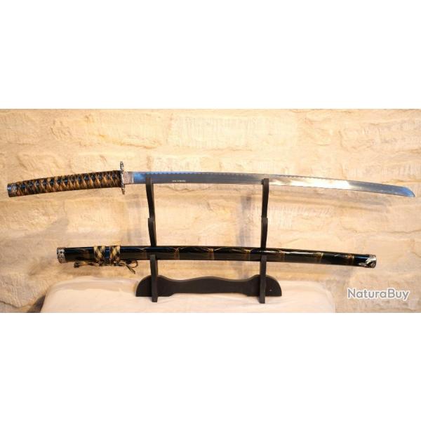 REPRODUCTION d'un sabre japonais katana fourreau laqu noir  dcors dors EBR24JAP017