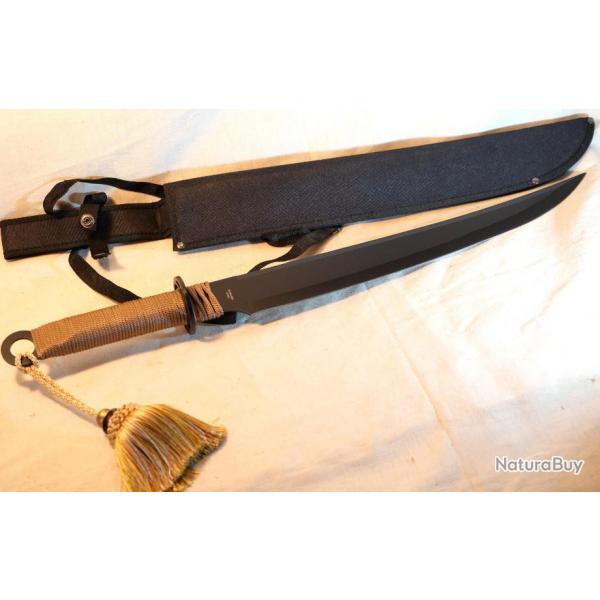 Machette tactique ou sabre asiatique lame noire affute grande taille 65 cm ref EBR24FAD008