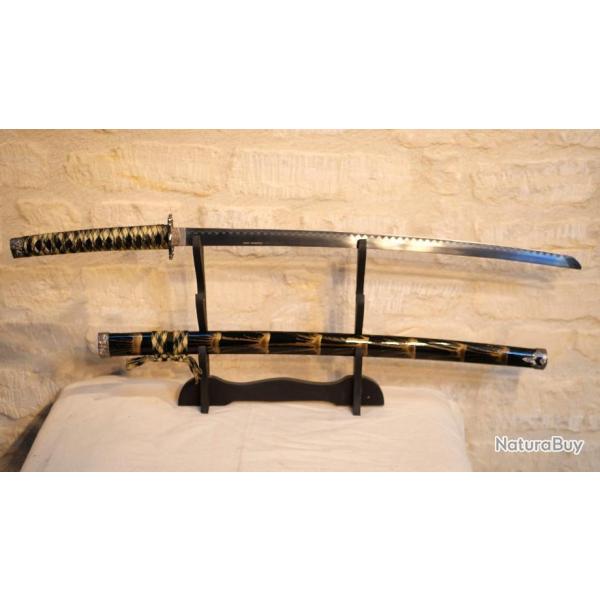 REPRODUCTION d'un sabre japonais katana fourreau noir et teinte bronze lame aiguise ref EBR24JAP019